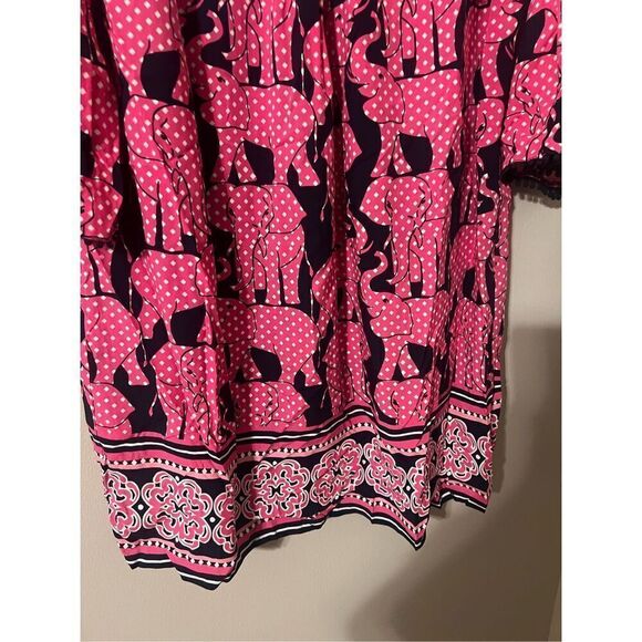 Crown & Ivy Women's 16 Half Sleeve Shift Dress Pink Polka Dot Elephant Print - Picture 5 of 10